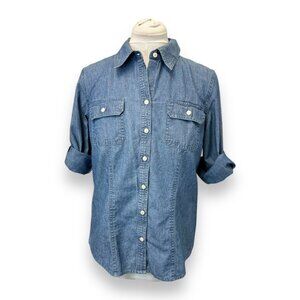 Croft & Barrow Medium Denim Button-Up Shirt 100% Cotton Blue Long Sleeve